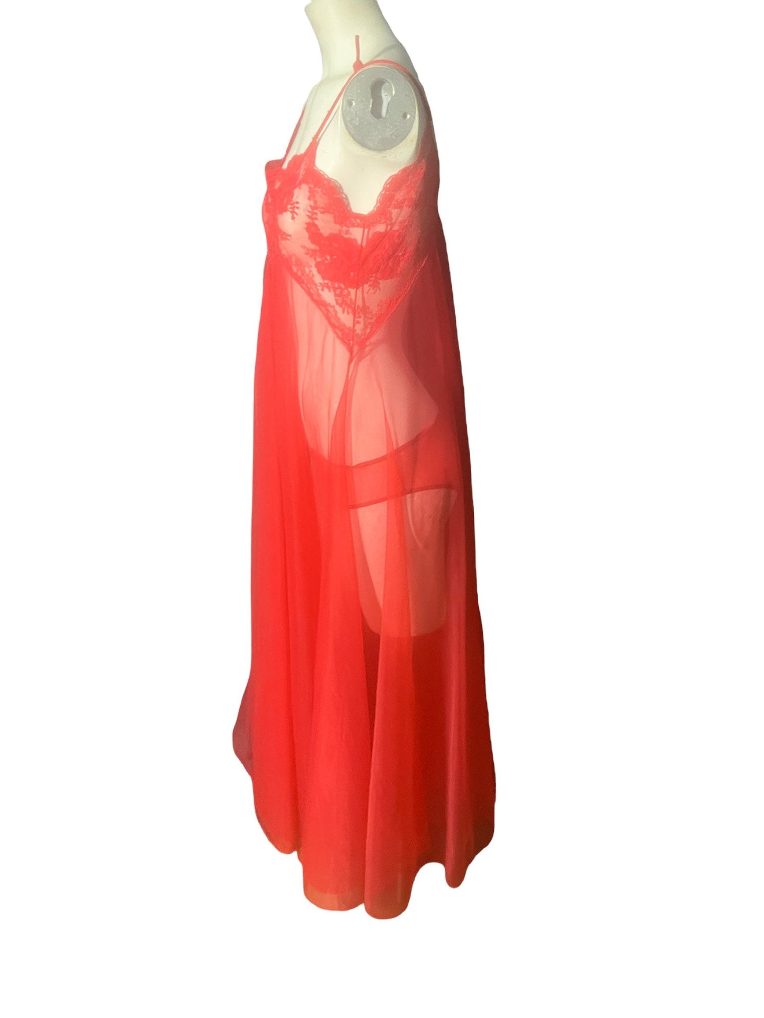 Vintage 60's red full sweep nightgown lingerie w/ panties M