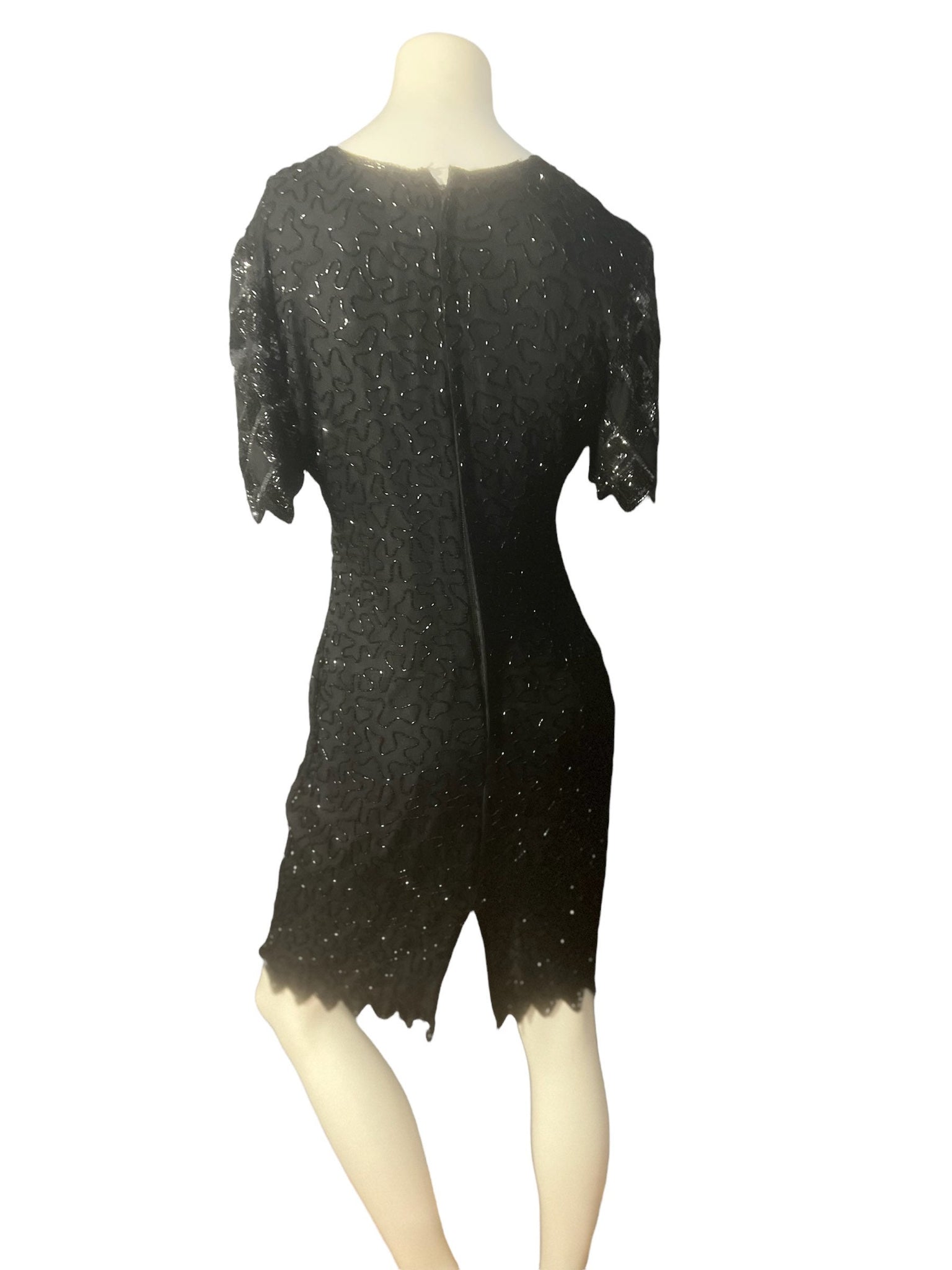 Vintage 80's black bead and sequin dress M