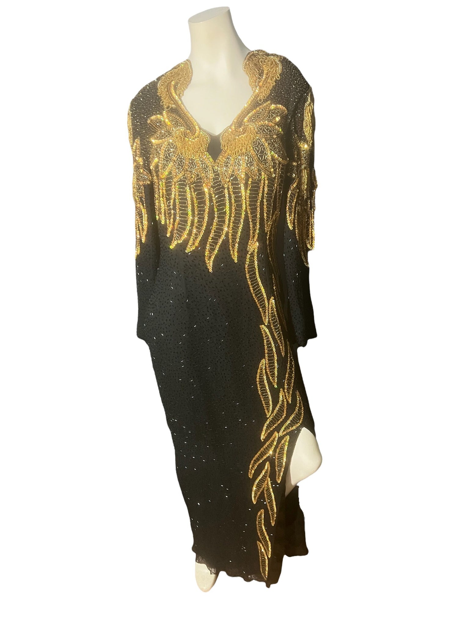 Vintage 80's Monika gold & black bead dress 12