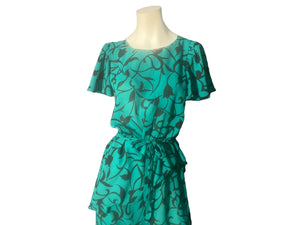 Vintage 80's green and black peplum dress 8