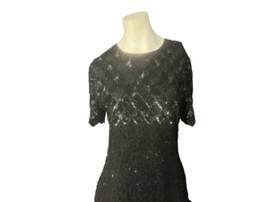 Vintage 80's black bead and sequin dress M