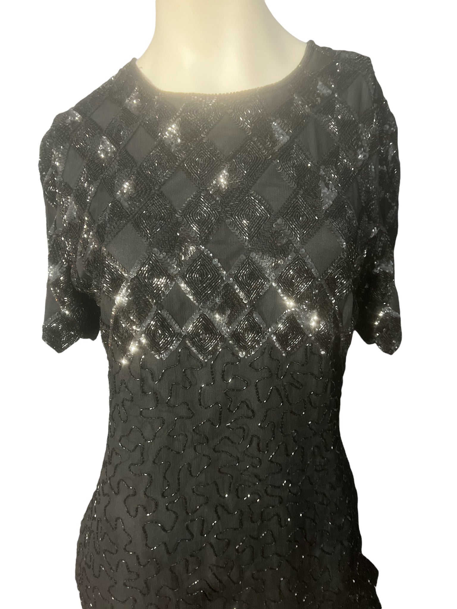 Vintage 80's black bead and sequin dress M