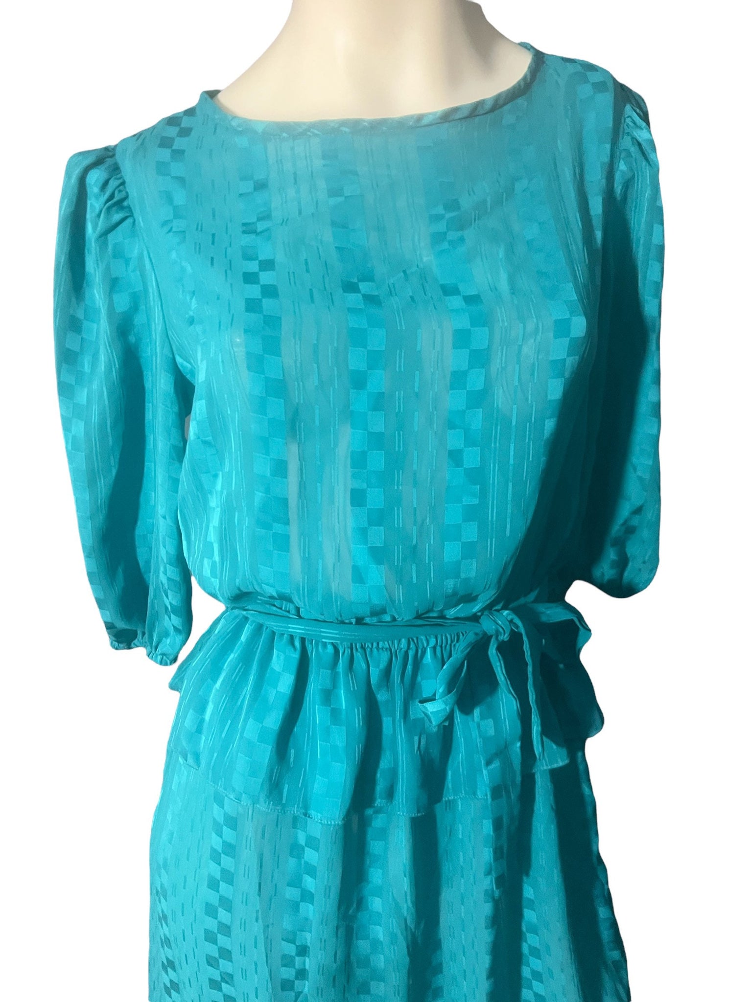 Vintage 80's peplum teal semi sheer dress M L