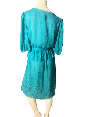 Vintage 80's peplum teal semi sheer dress M L