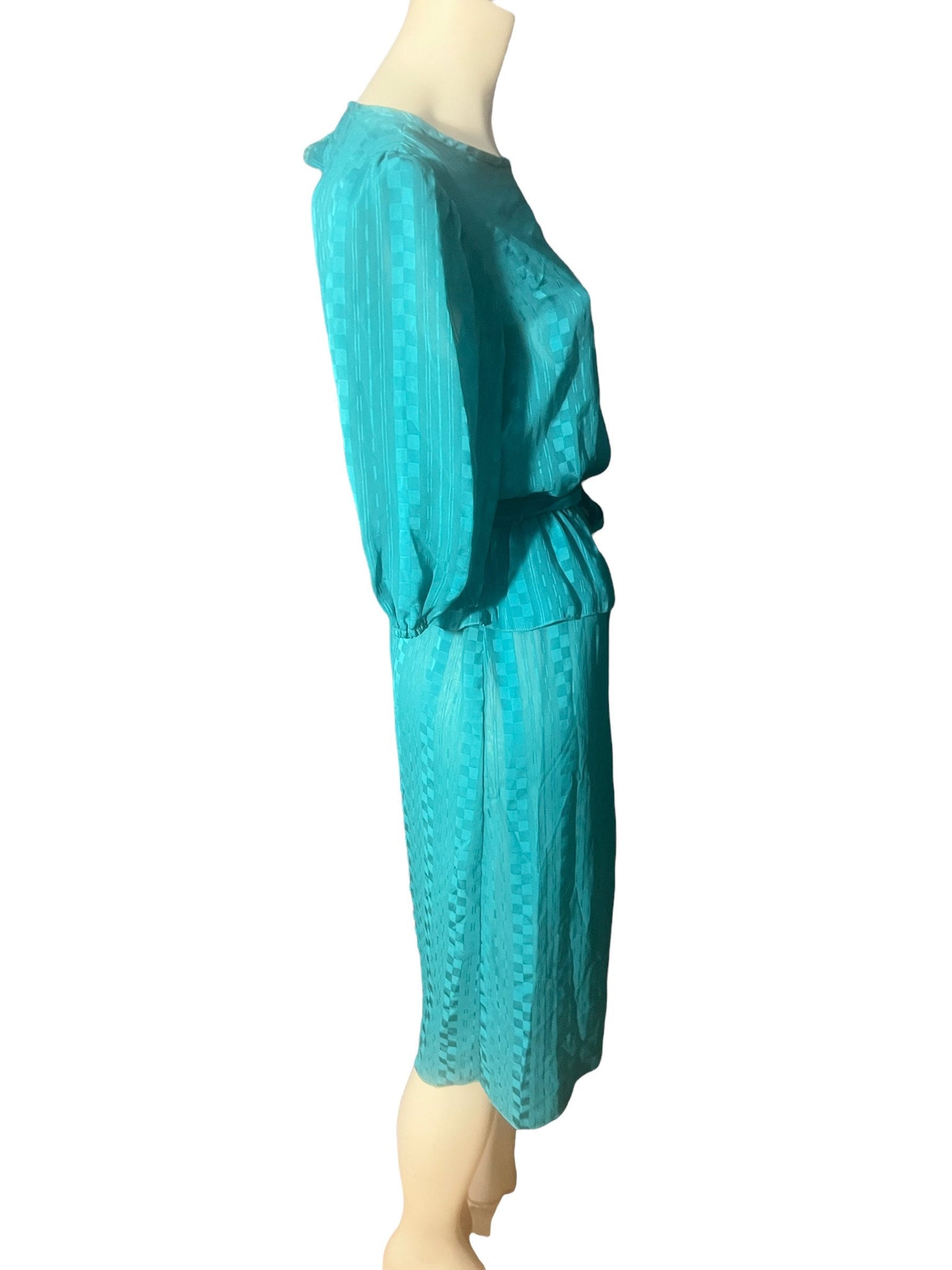 Vintage 80's peplum teal semi sheer dress M L