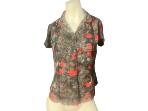 Vintage 80's semi sheer floral blouse shirt S