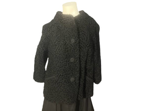 Vintage 50's black curly lamb cropped jacket M L