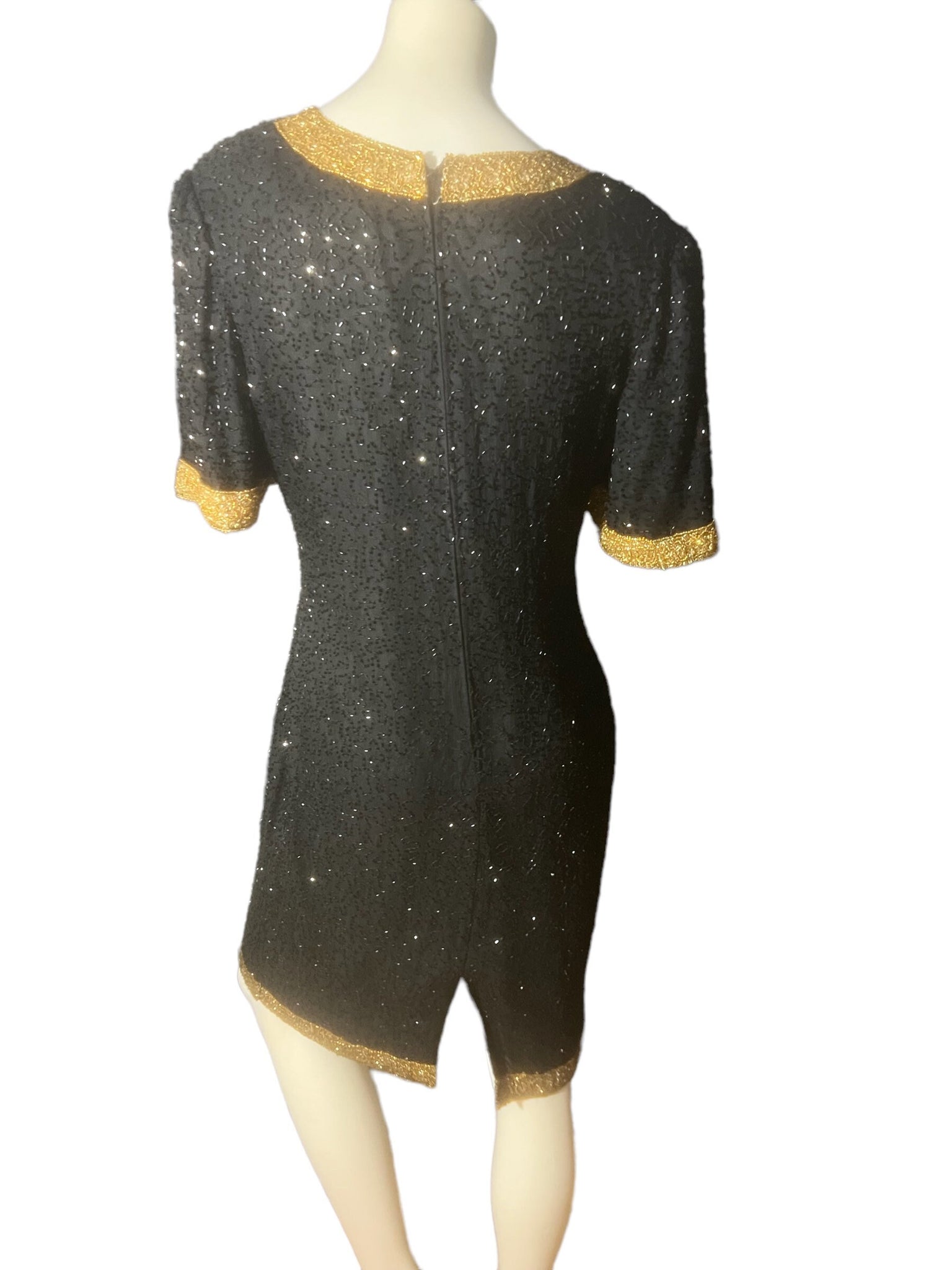 Vintage 80's black and gold dress Laurence Kazar XL