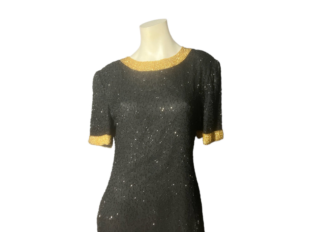 Vintage 80's black and gold dress Laurence Kazar XL