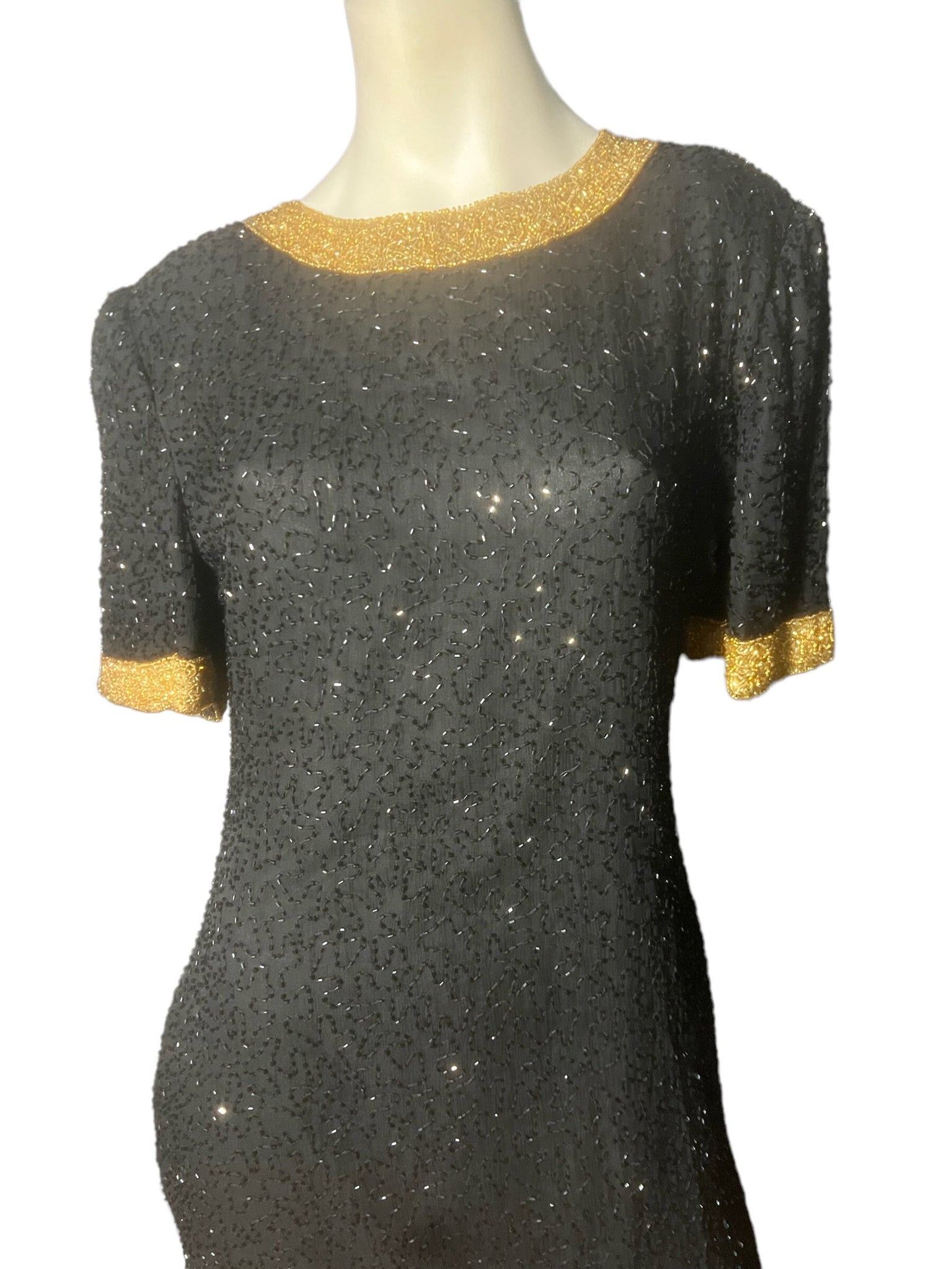 Vintage 80's black and gold dress Laurence Kazar XL