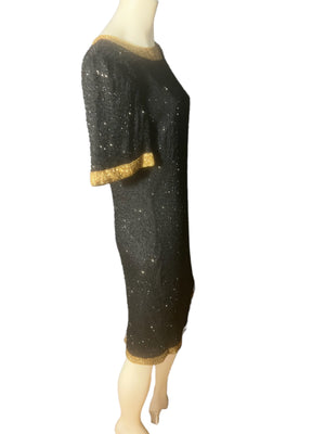 Vintage 80's black and gold dress Laurence Kazar XL