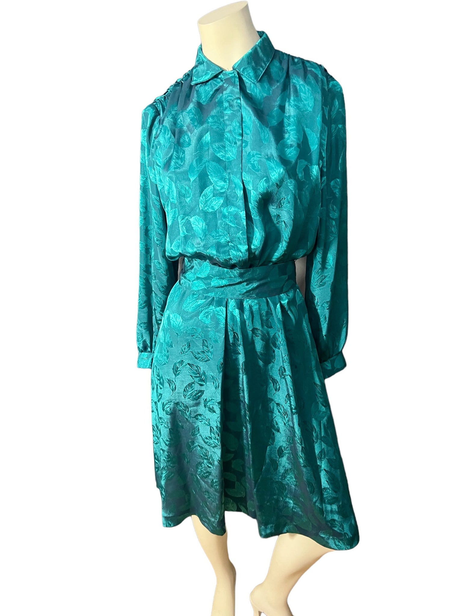 Vintage green 80's dress M 6 Caron