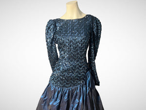 Vintage 80's sequin party dress drop waist S M