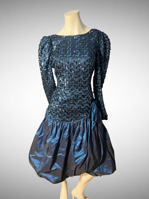 Vintage 80's sequin party dress drop waist S M