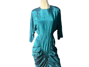 Vintage 80's teal rayon dress 7/8 M All that Jazz