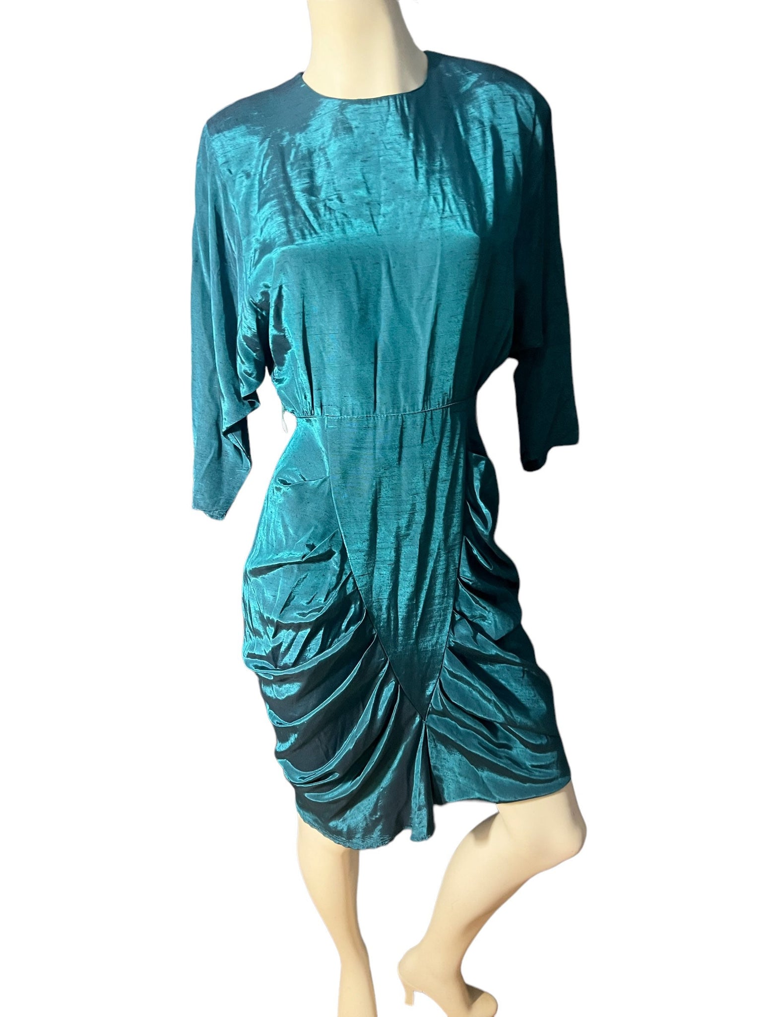 Vintage 80's teal rayon dress 7/8 M All that Jazz