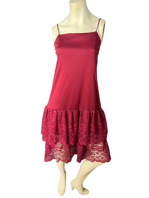 Vintage maroon 70's dress L lace