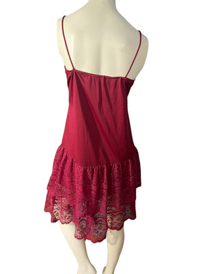 Vintage maroon 70's dress L lace