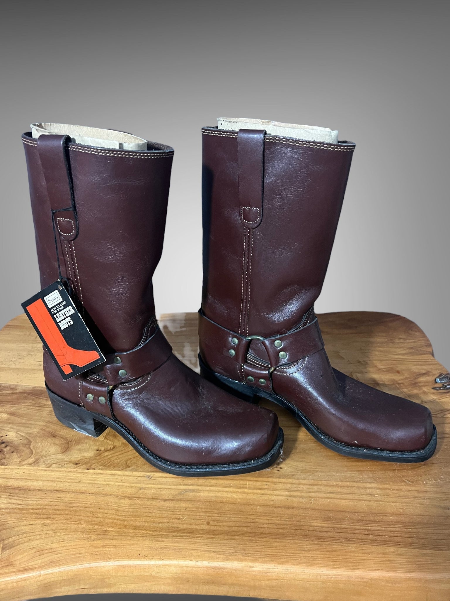 Vintage dead stock Sears brown harness boots 8.5 D 10 women