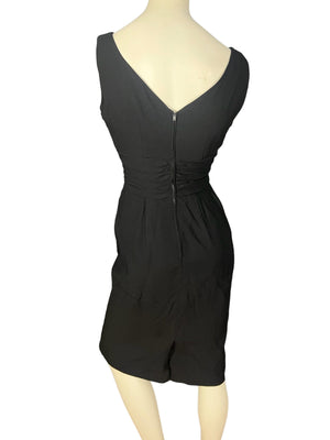 Vintage 60's black sheath fitted dress M