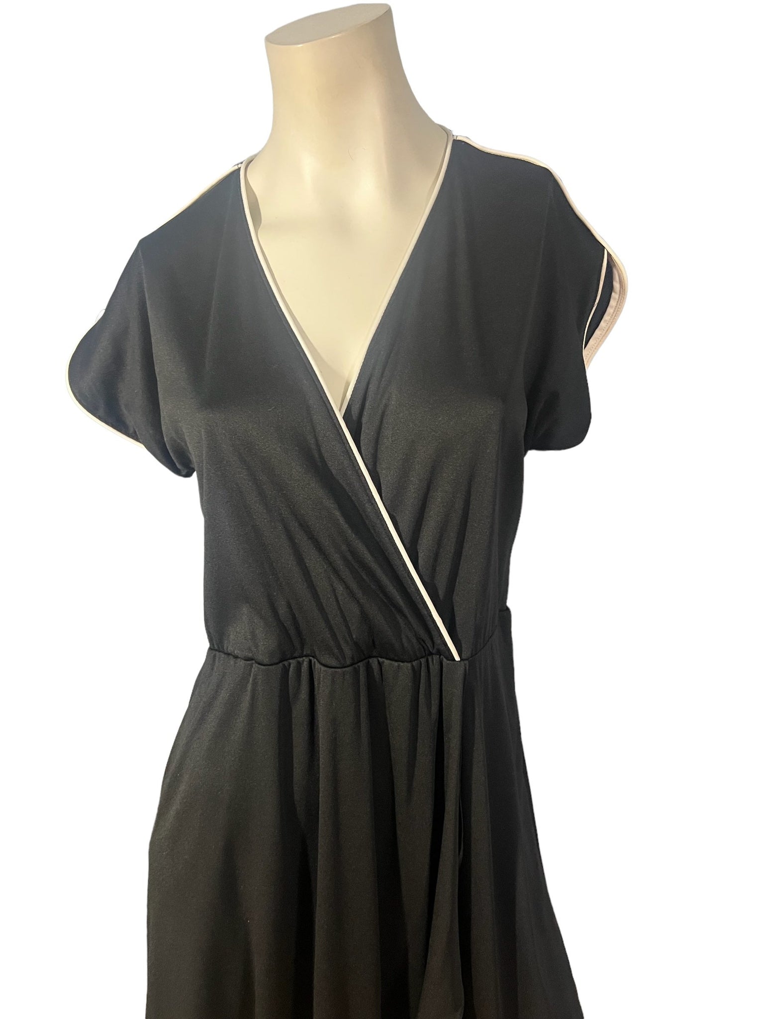 Vintage black 70's midi dress L