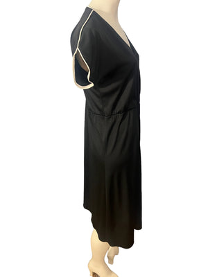 Vintage black 70's midi dress L