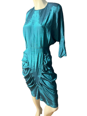 Vintage 80's teal rayon dress 7/8 M All that Jazz