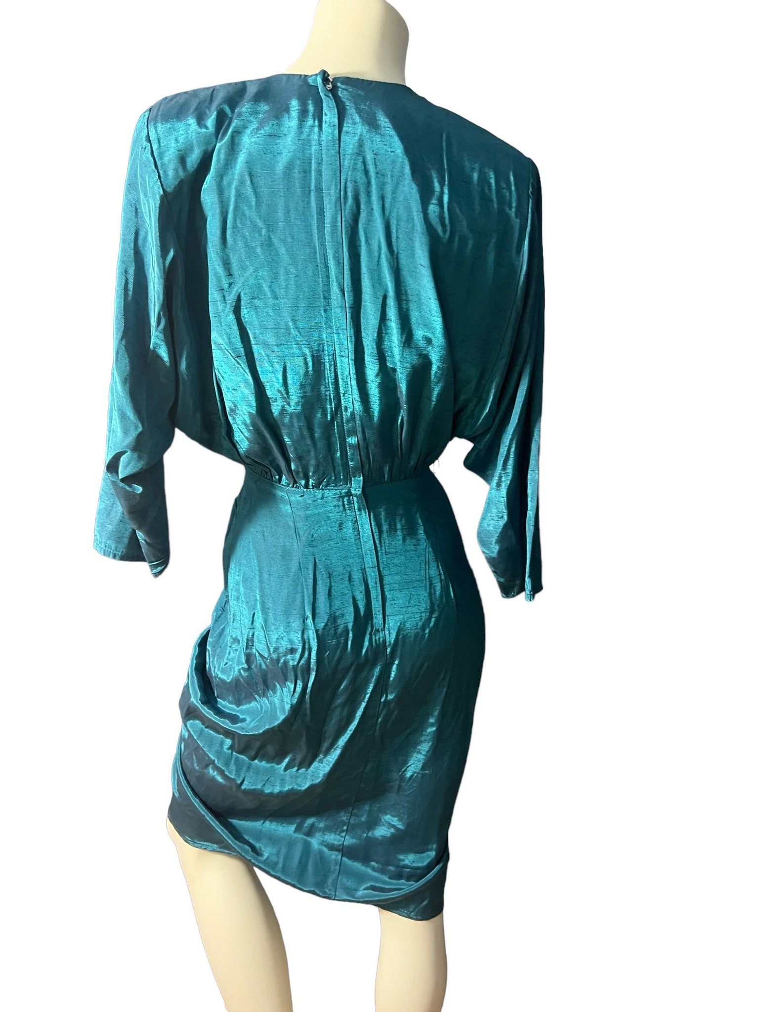 Vintage 80's teal rayon dress 7/8 M All that Jazz