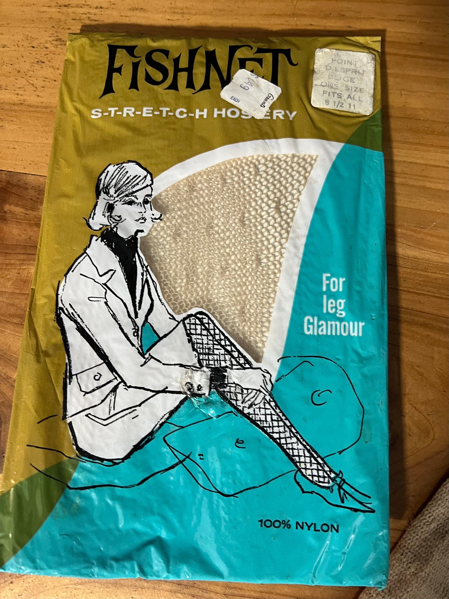 Vintage 60's deadstock fishnet thigh high tan