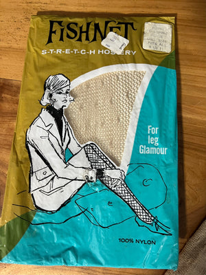 Vintage 60's deadstock fishnet thigh high tan