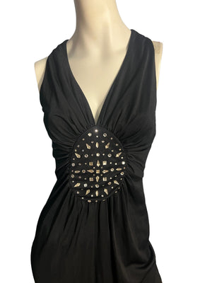 Vintage 70's black goddess rhinestone dress S M