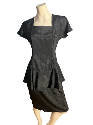 Vintage 80's peplum black dress Pellini M 7/8