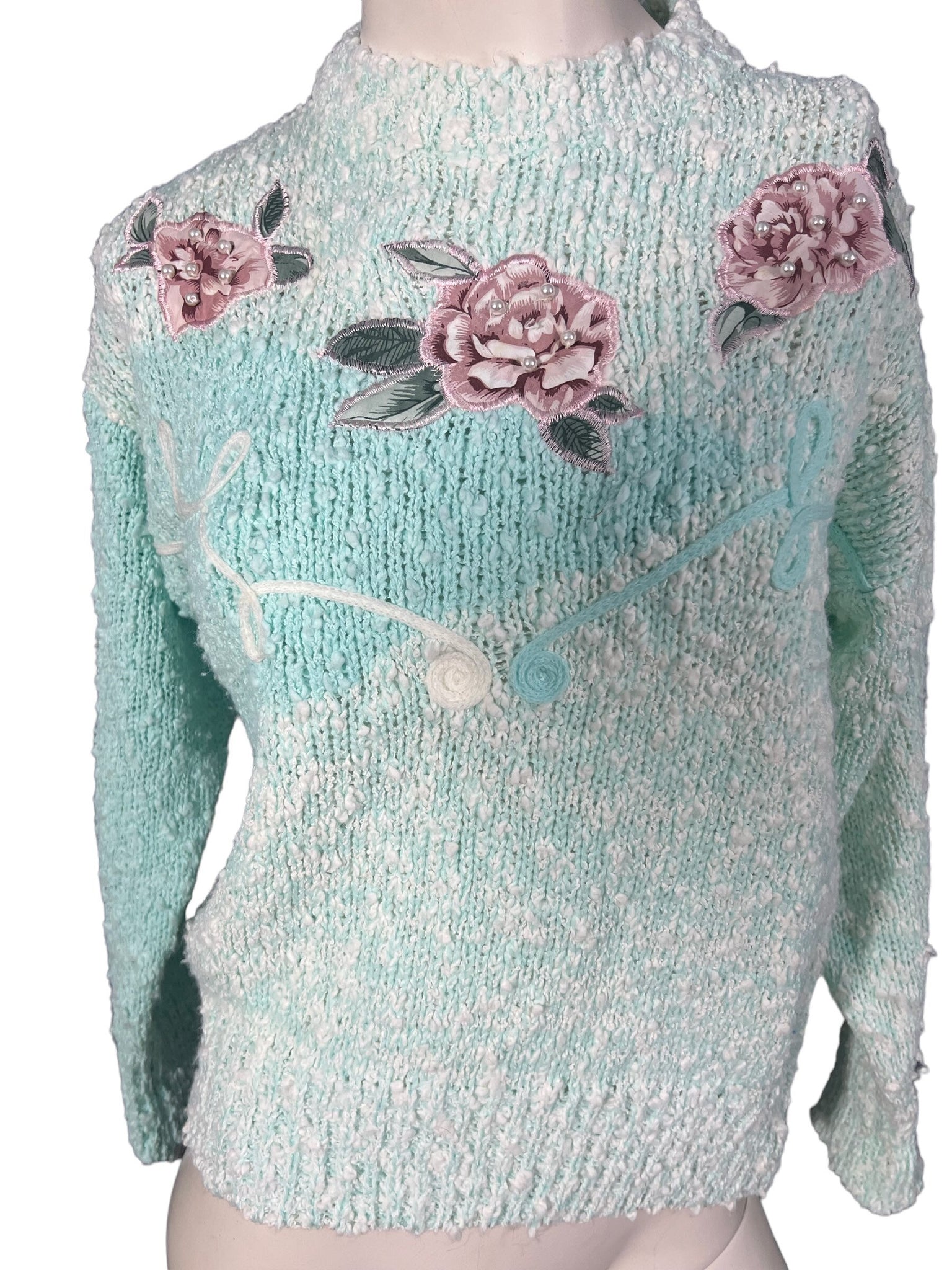 Vintage 80's rose sweater Needles and Yarn S