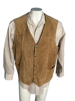 Vintage tan 70's leather western vest 44