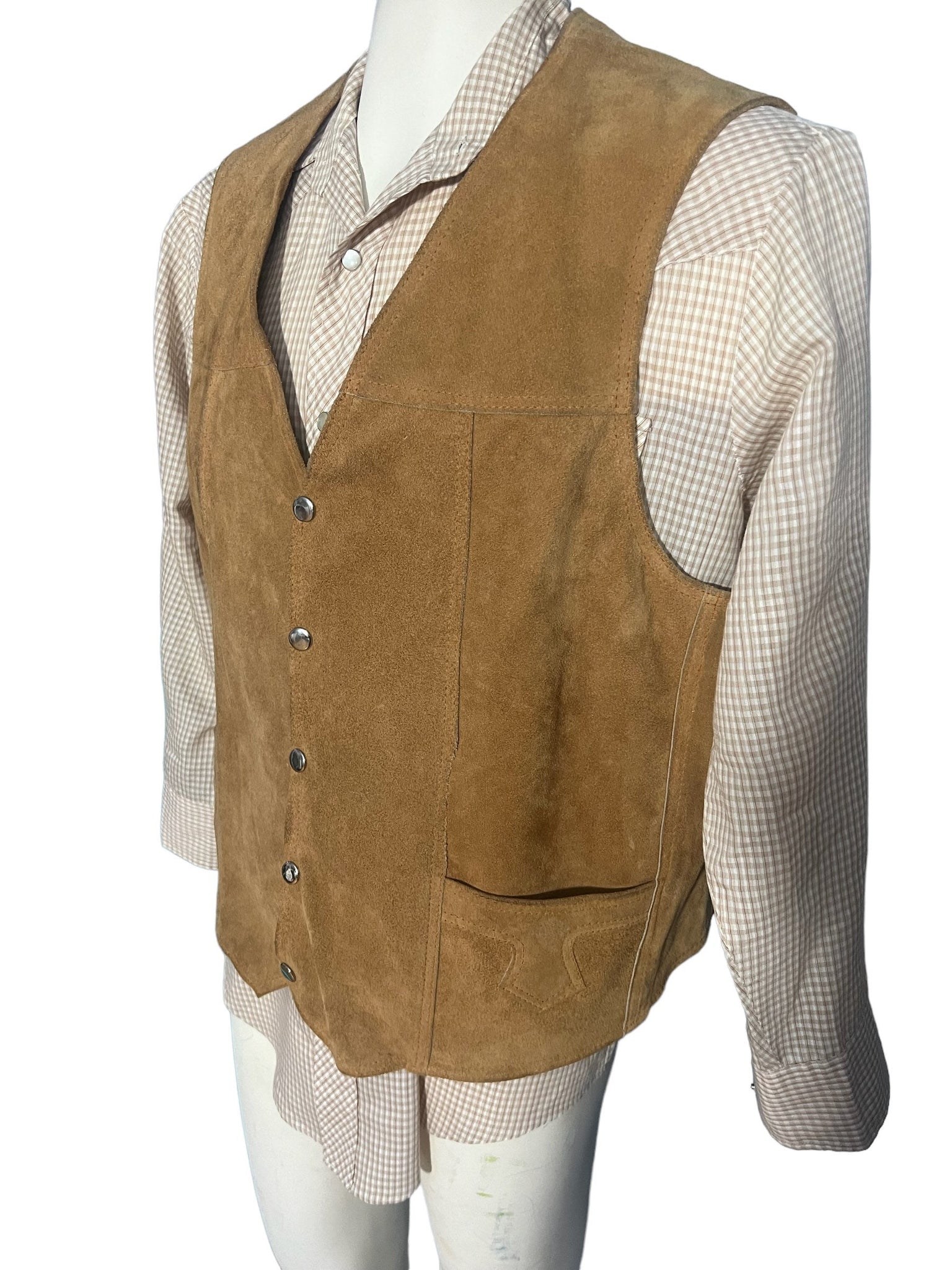 Vintage tan 70's leather western vest 44