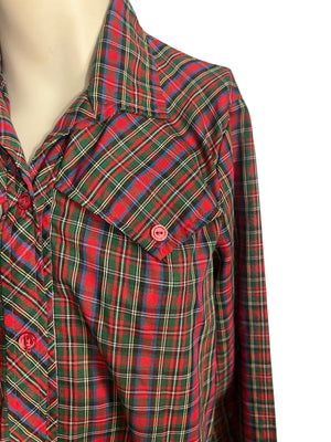 Vintage 70's red plaid maternity shirt 11/12