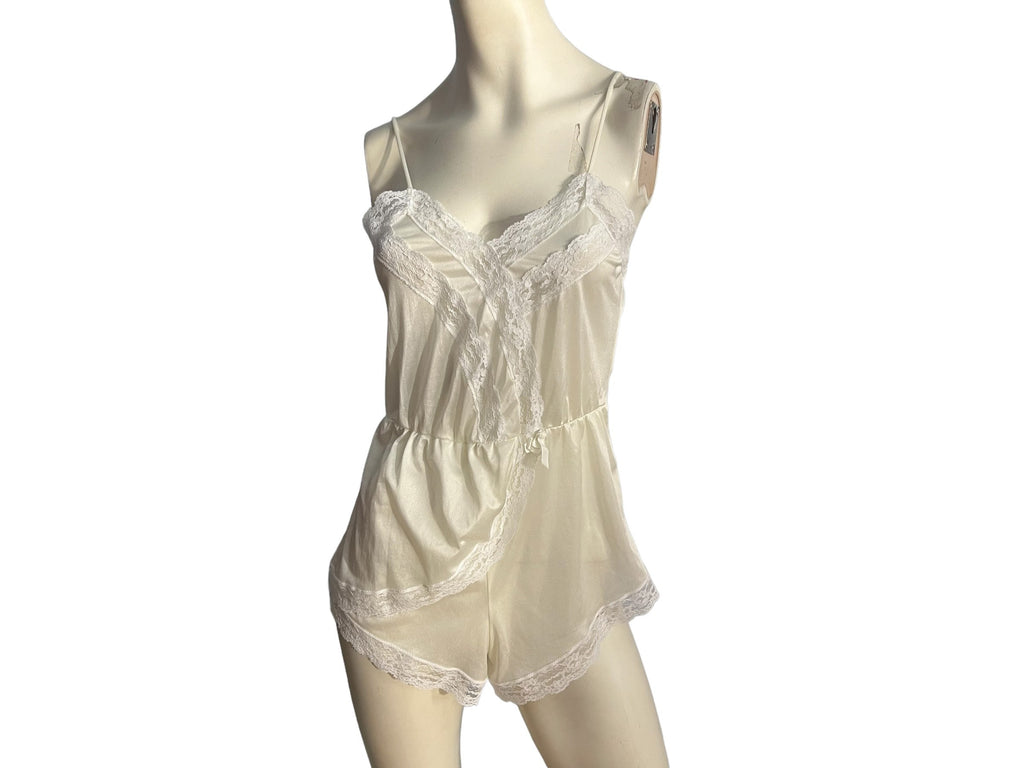 Vintage 70's white teddy lingerie M