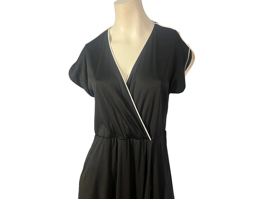 Vintage black 70's midi dress L