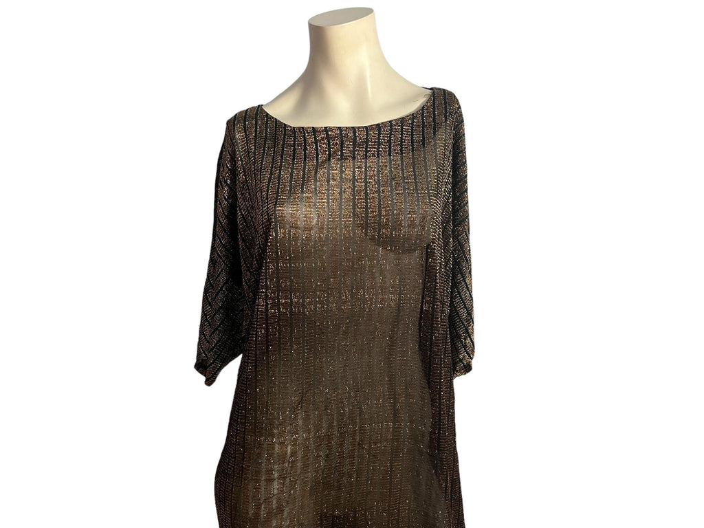 Vintage 70's gold & black metallic shift dress Callender Girl M