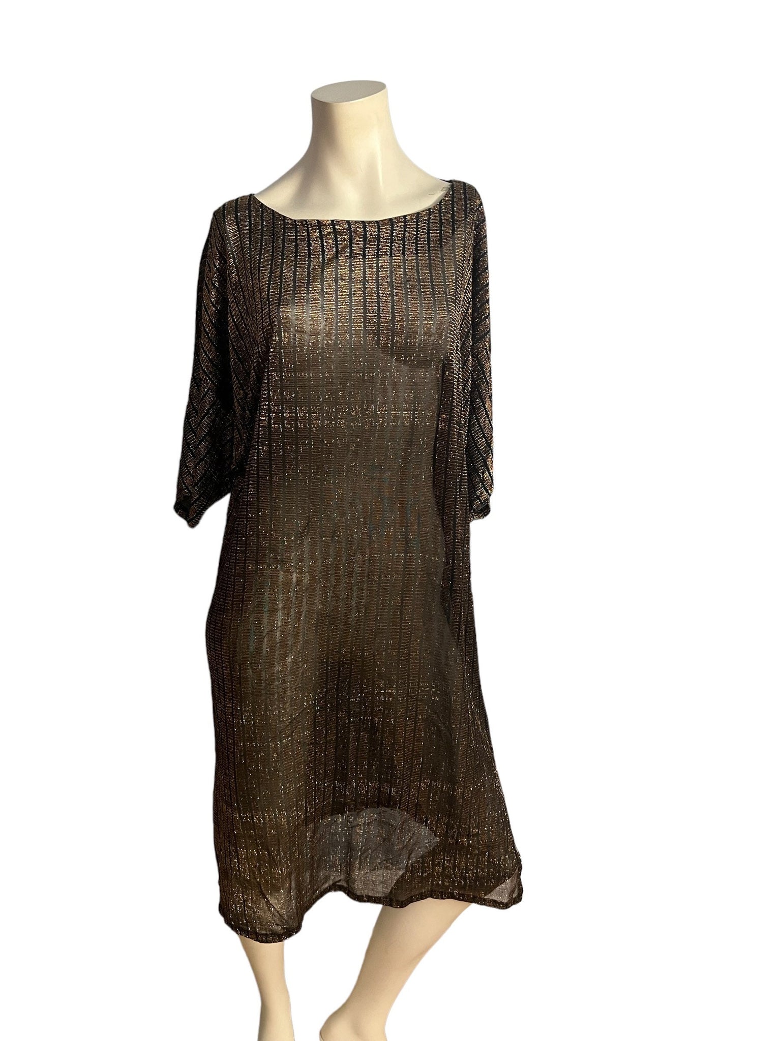 Vintage 70's gold & black metallic shift dress Callender Girl M