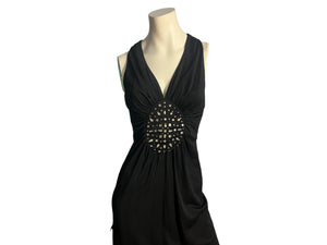 Vintage 70's black goddess rhinestone dress S M