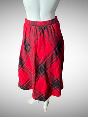 Vintage 80's red plaid full circle skirt M