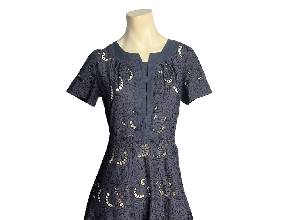 Vintage 50's blue eyelet day dress M L