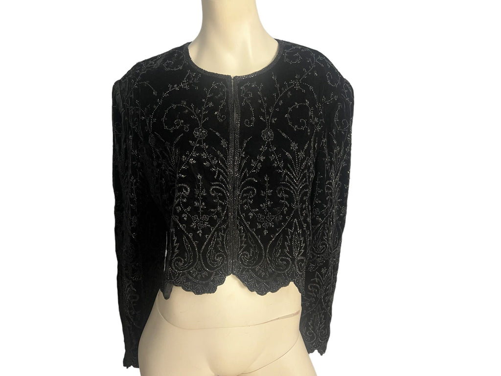 Vintage black velvet jacket with beading Nightline XL