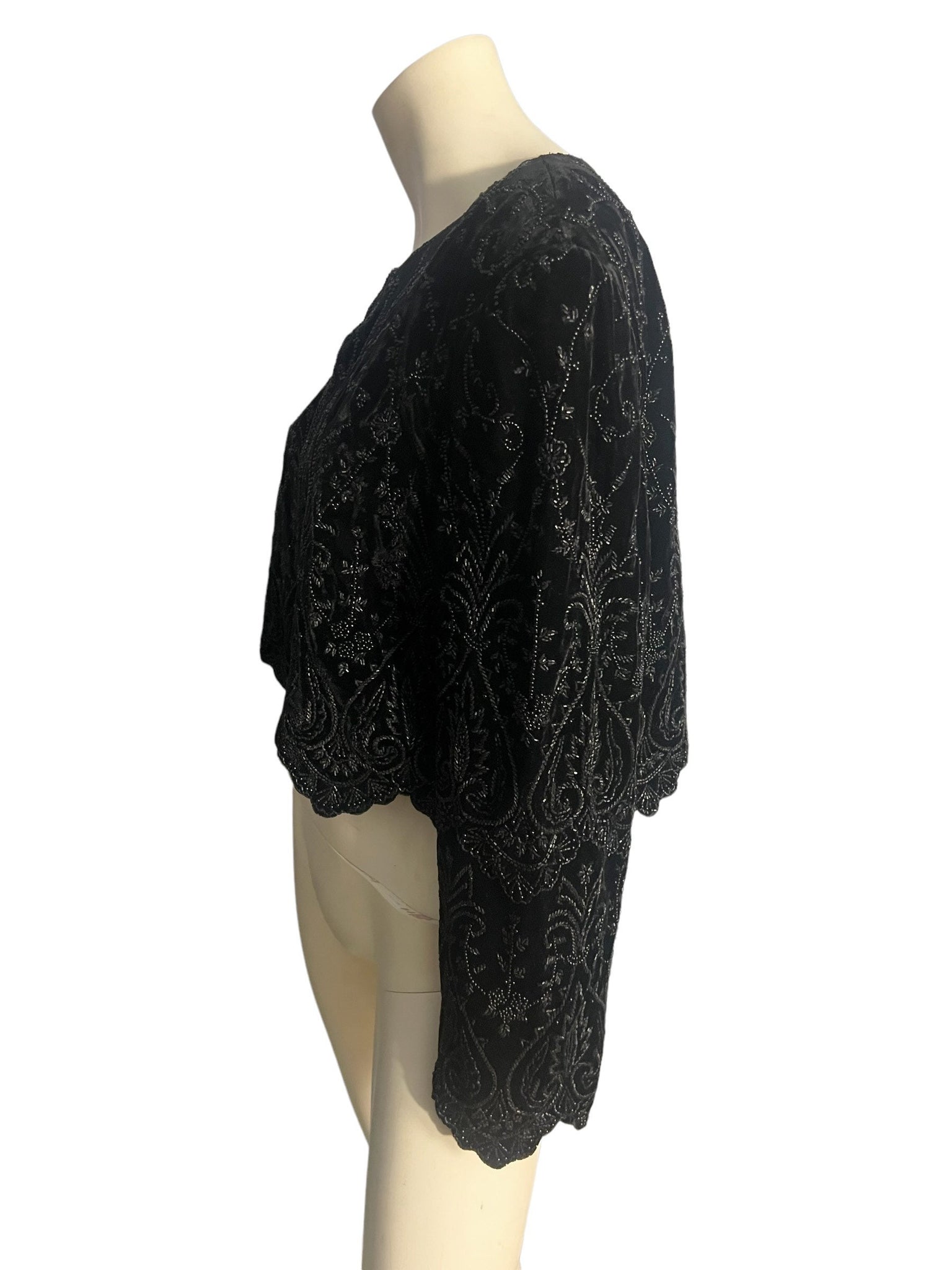 Vintage black velvet jacket with beading Nightline XL