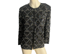 Vintage 80's black bead & sequins jacket PM Laurence Kazar