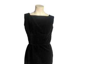 Vintage 60's black velor fitted dress S XS