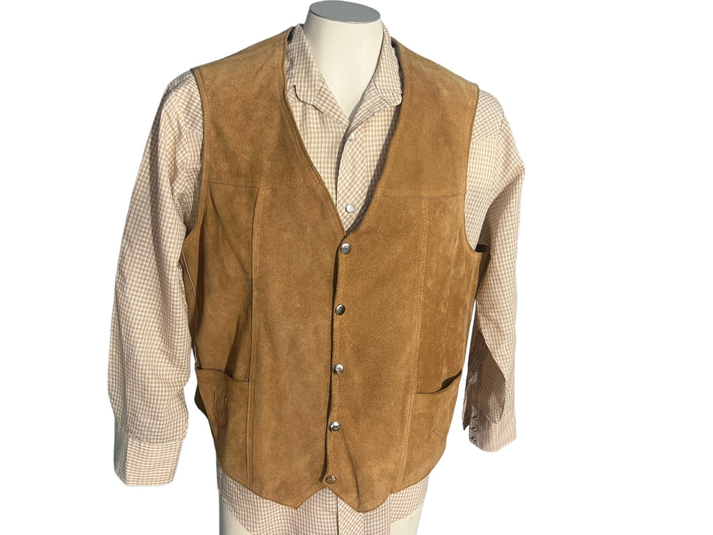 Vintage tan 70's leather western vest 44