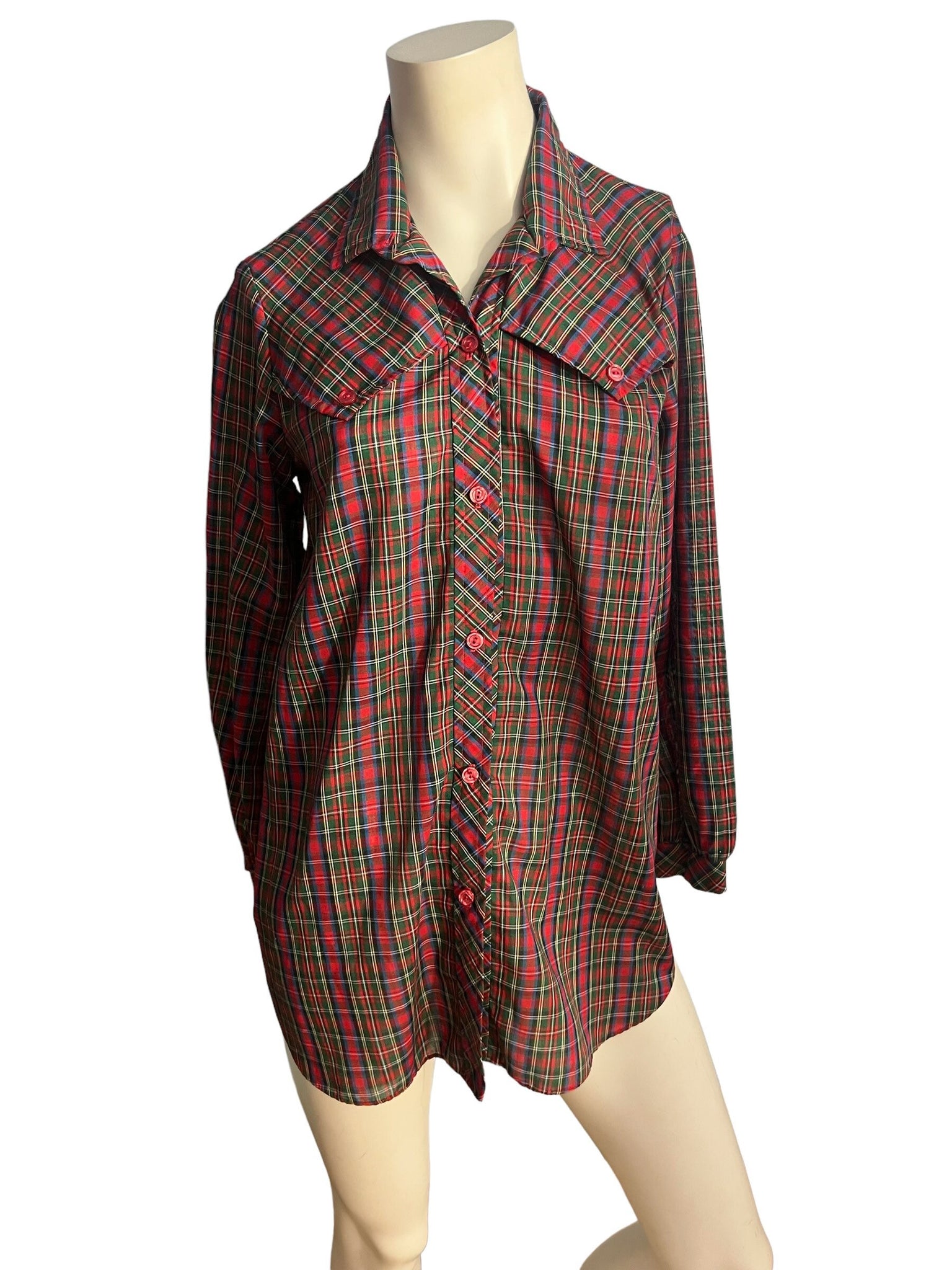 Vintage 70's red plaid maternity shirt 11/12