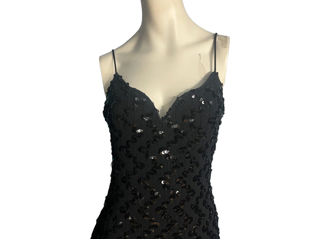 Vintage 80's black sequin stretch mermaid dress Steppin Out M